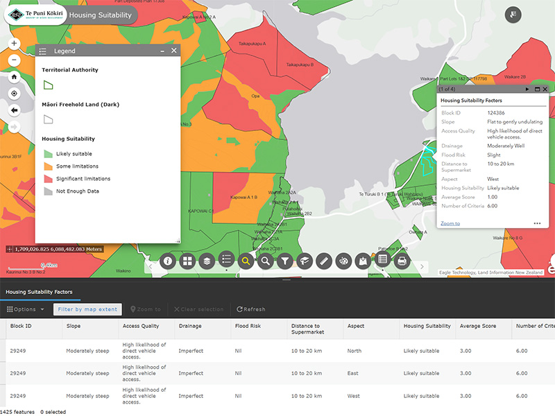 Screenshot of Tōku Whenua housing suitability mapping tool.